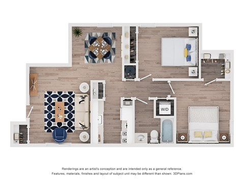 Floor plan for 2 beds, 1 bath, 865 sqft